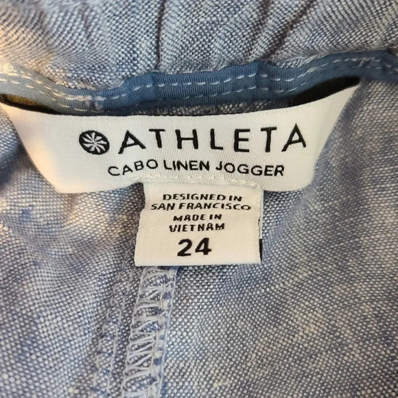 Athleta Cabo Linen Joggers Pants Women's Plus Size 24 Chambray Blue Zip Pockets - Picture 4 of 5